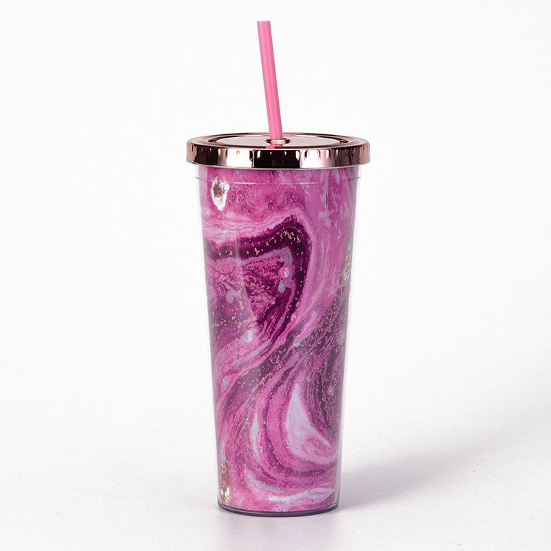 Tie-Dye Straw Cup 24Oz Double-Layer Plastic Water Cup Can Be Customized Creative Paper Card Diy