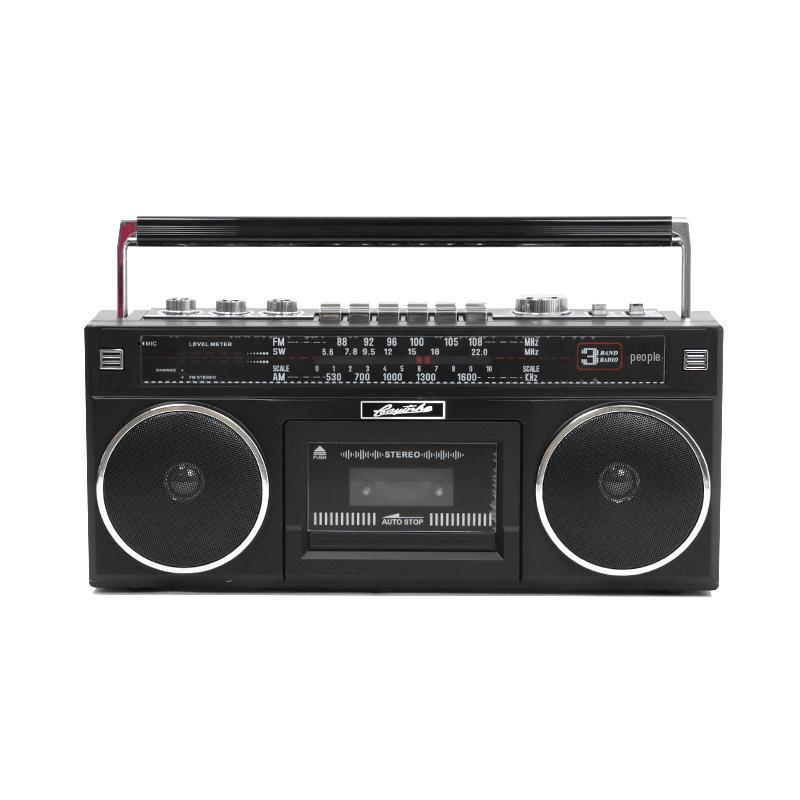 

Retro Music Box: Portable Bluetooth Stereo Cassette Radio & Recorder Plug-in, Rechargeable, 4 Type D Batteries