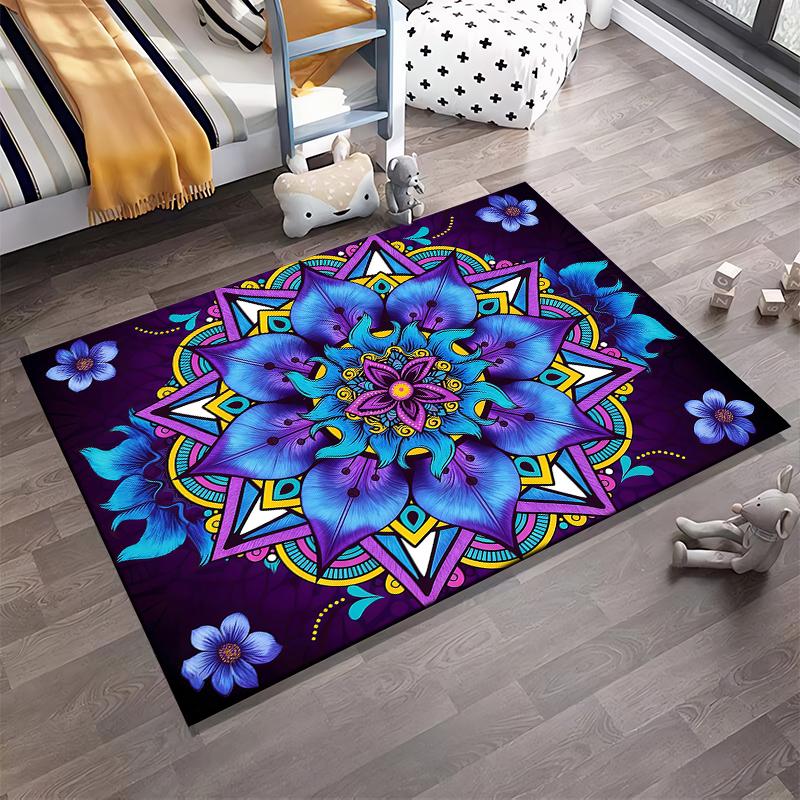 Mandala Carpet with Colorful Floral Design, Blue and Purple Style Suitable for Use As an Anti-slip for Living Room Bedroom Sofas