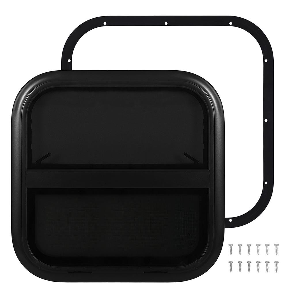 RV Sliding Window 500 X 500mm Black Aluminum Alloy Trailer Heat Resistant Vertical Glass With Movable Insect Resistant