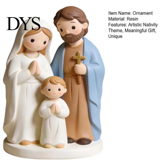 Hand Painted Nativity Decor Christmas Scene Figurine, Cartoon Manger Baby Jesus Resin Craft Religious Blessing Gifts for Home, Creative Indoor Holiday