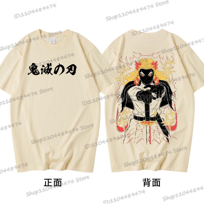 Anime Demon Slayer Rengoku Kyoujurou T Shirt Men Women Vintage Cool Casual High Quality Cotton T-shirt Harajuku Comic Tops