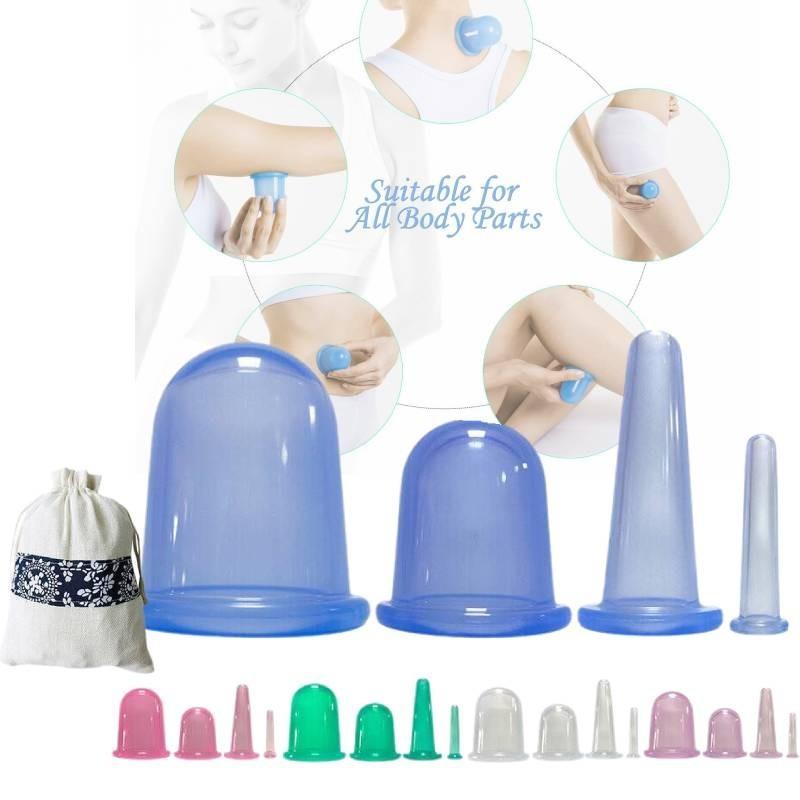 4pcs Set Silicone Jar Vacuum Cuppings Cans Storage Bag Body Neck Massage Facial