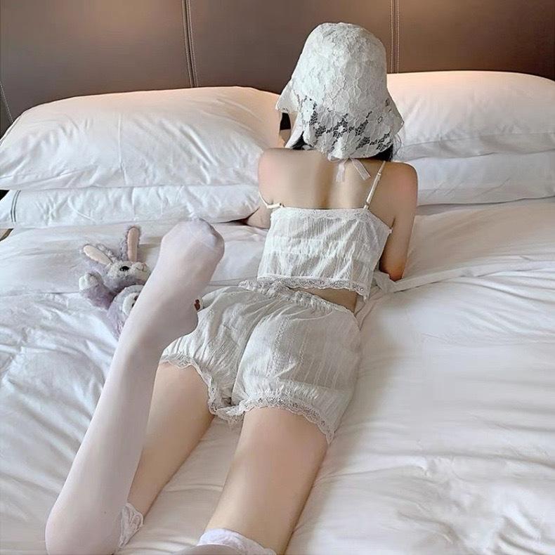 Sex underwear pure desire suspender shorts set white girl belly button bloomers sexy home set