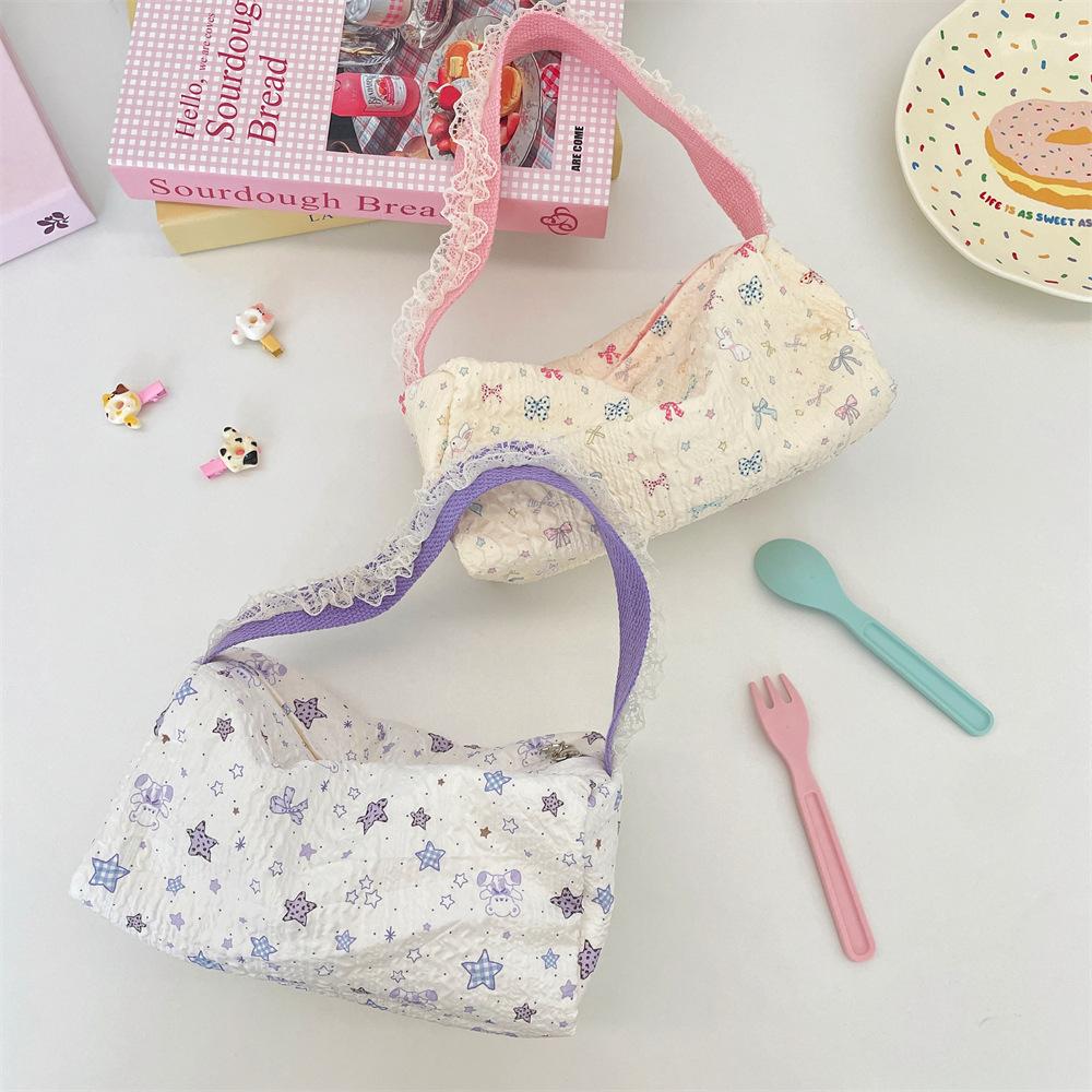 11 Cartoon Embossed Lace Canvas Bag Women's Handbag Shopping Bag Student Mobile Phone Handbag