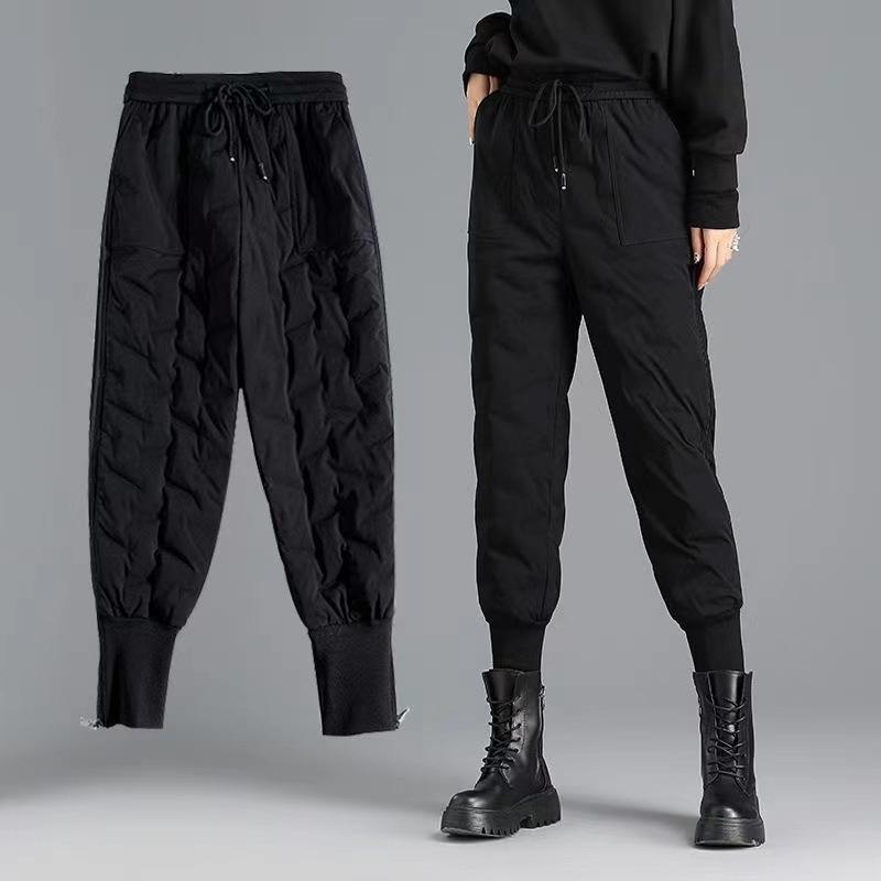 Women Winter Sports Pant Solid Color Elastic Waistband Leisure Versatile Pants Warm Comfortable Trousers