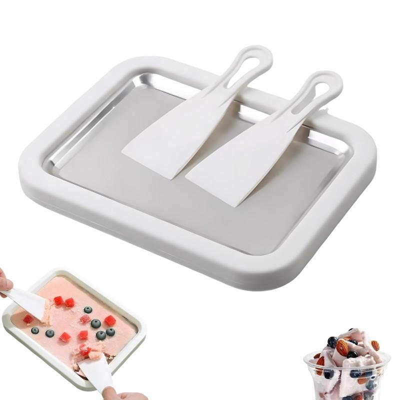 Rechteckiges Eisrollen-Maker-Kit, Eisrollenmaschine für zu Hause mit Sofortgefrierplatte und 2 Schabern, DIY-Eisrollenplatte für Kinder und Erwachsene