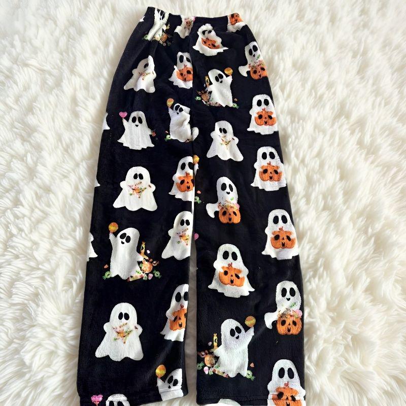 Halloween Women's Fleece-Lined Flannel Pajama Pants for Autumn/Winter – Warm & Casual