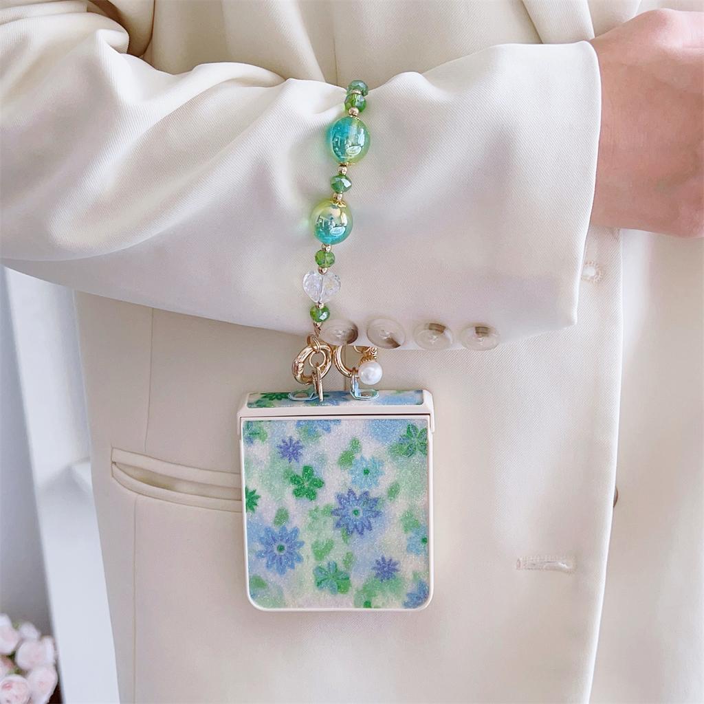 Für Samsung Galaxy Z Flip7 5G Hülle Glitzer Blume TPU+PC Handyhülle mit Perlen-Handschlaufe