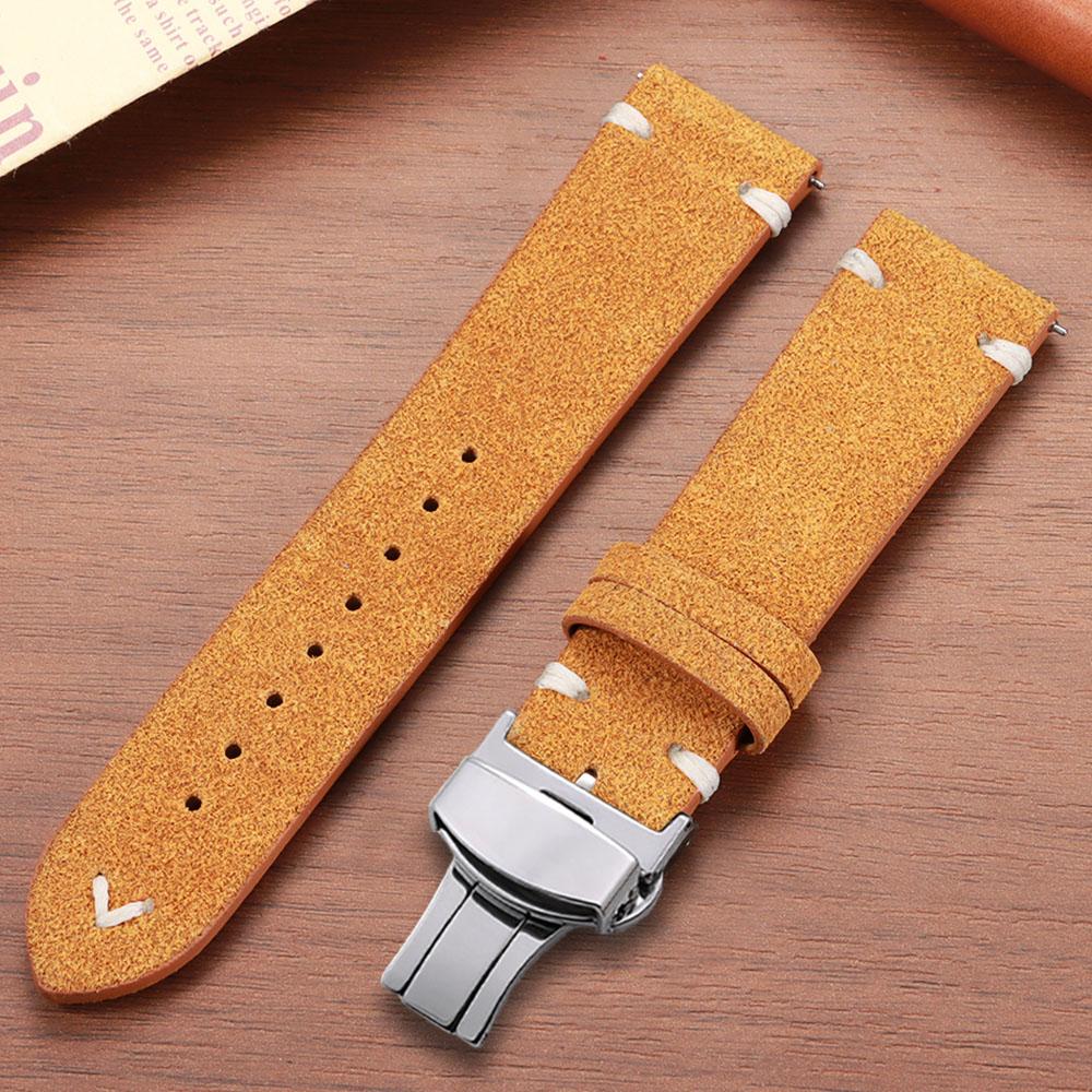 Quick Release Soft Suede Watch Strap Butterfly Clasp Calfskin Wristband for Seiko 18/20/22mm for Huawei Watch Gt3/Gt4 Bracelets