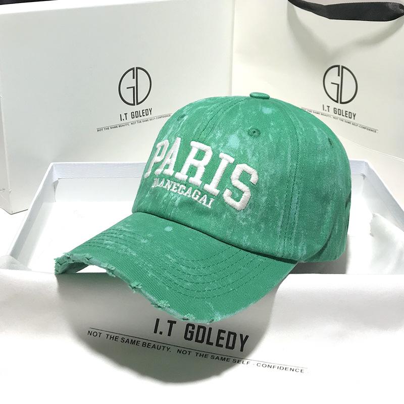 

Deep top wide brim baseball cap female face small spring mixed dyeing ripped embroidery cap couple sunshade tide Adjustable зелёный