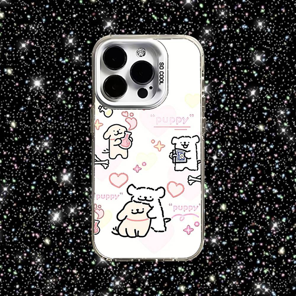 Line Puppy Cute Maltese Phone Case For iPhone 16,15,14,13,12,11,Pro,XS,Max,Plus,Mini,SE White Candy Matte Shockproof Cover