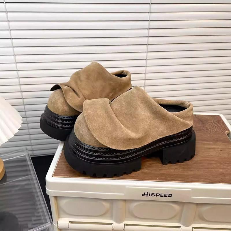 

Summer new ruffle leaf edge catwalk bag head half slippers thick sole fashion small height increase women s shoes 40 темно-коричневого кольору