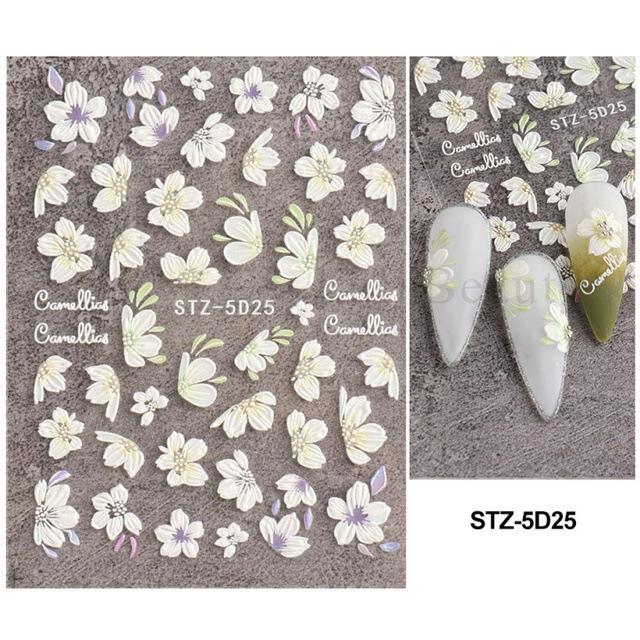 Nail Art Sticker, Relief 5D Three-Dimensional Spring Pink Cherry Blossom Small Flower Adhesive Nail Sticker