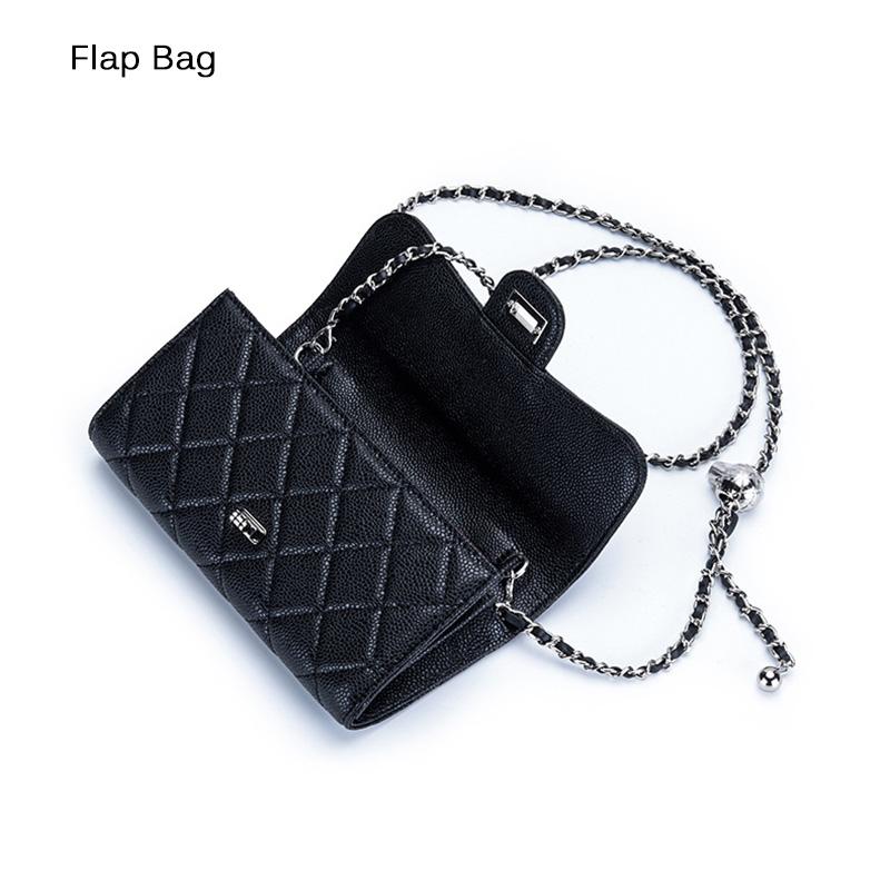 Genuine Leather Caviar Crossbody Bags For Women Diamond Quilted Small Shoulder Bag With Ball Chains Lock Handbag Silver-tone Purse No Logo