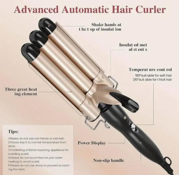 

[Британский] Трехтрубная плойка для завивки яичных роллов, инструменты для завивки и перманентной завивки для салонов красоты золотой