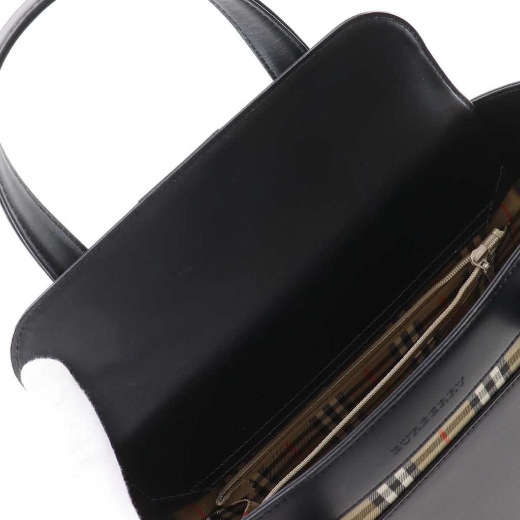 Burberry Nova Check Handbag Black Leather Women Used