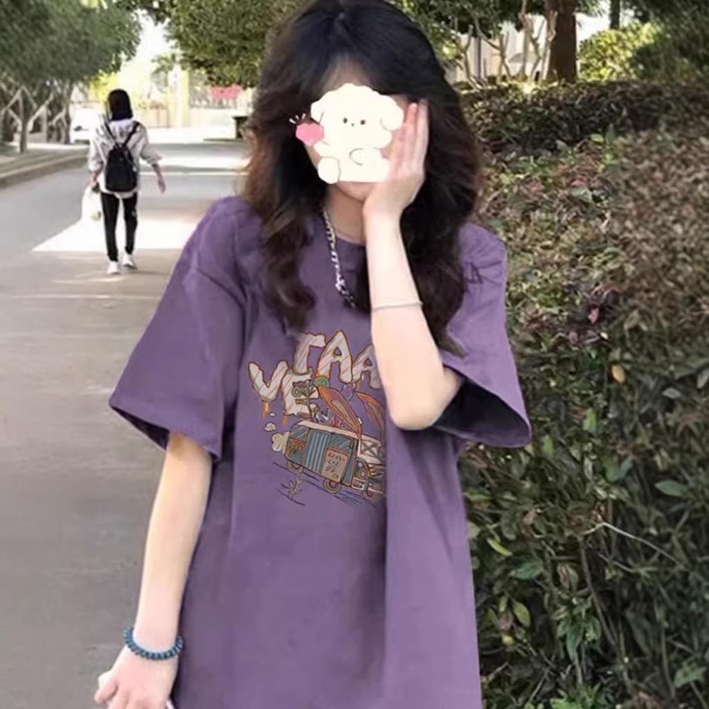 Plus Size Purple Short Sleeve Women's T-Shirt - New Summer American Style, Loose Fit, Trendy Design.