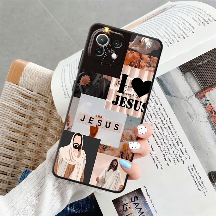 Case for Xiaomi Mi 11 12 13 Lite 12X 13 14 15 Pro 10T 11T 12T Pro Black Soft Phone Cover The Cross Jesus Pattern