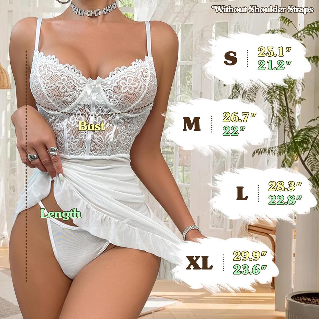 Lingerie for Women Babydoll Chemise Lingerie Sets Nightgown Lace Dress Sleepwear Teddy Outfits for Women