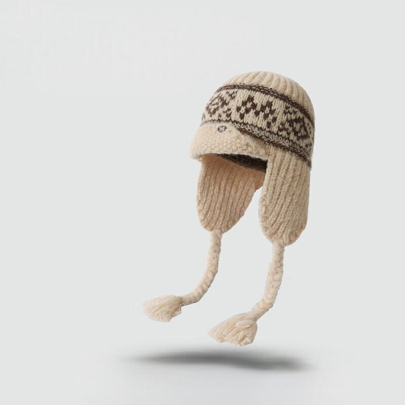 LCsanyp Вязаная зимняя шапка с ушками в стиле Fair Isle One Size (56-59cm)