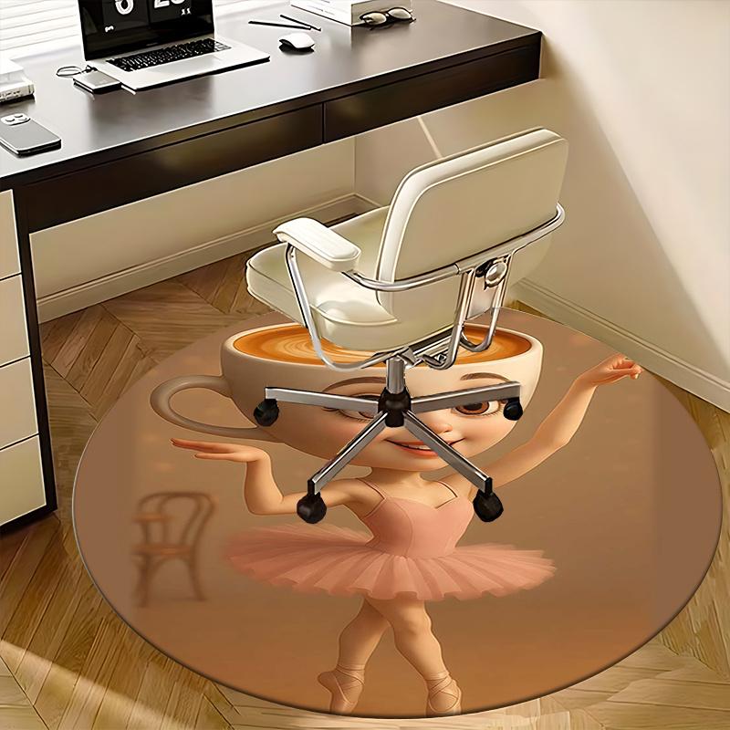 Coffee Cup Ballerina,Latte Art Dancer Chair mat Round Rug Office carpet, Machine Washable, Non slip, Suitable for Living Rooms, Bedrooms