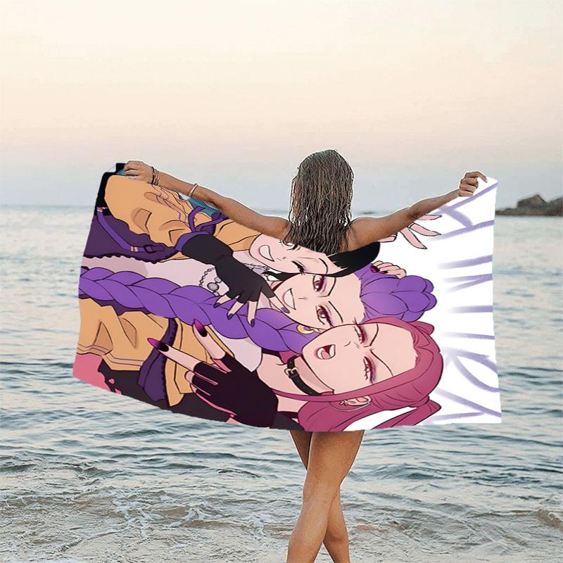 1pc KPop Demon Hunters8 Beach Towel, Beach and Seaside Swimming Pool Equipment, Fashion Pattern, Rectangular, Travel Essentials