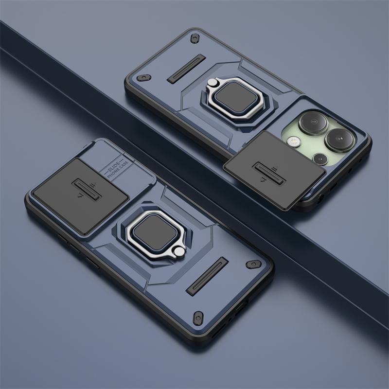 For Redmi Note 13 4G Case Slide Lens Ring Stand Armor Phone Case For Xiaomi Redmi Note13 Note 13 4g Anti-fall Protect Back Cover