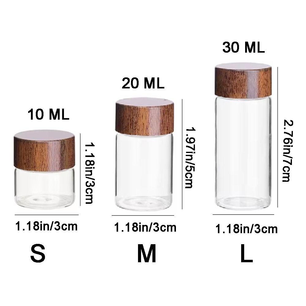 6PCS 10/20/30 ML Wooden Lid Mini Glass Bottles Transparent Food Grade Small Spice Jars Golden Bean Bottle Sealed