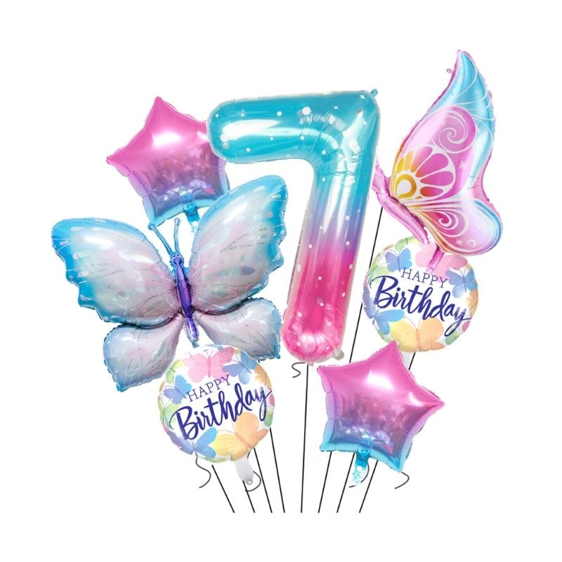 Butterfly Star Number Shape Balloon Set Sparkling Aluminum Foil Balloon For Birthday Celebration Party Photography Aid
