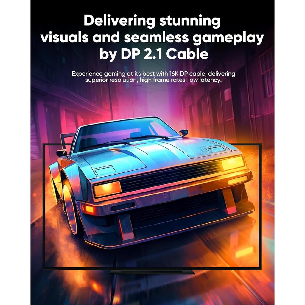 Displayport Cable 2.1, 16K DP 2.0 Cable [16K@60Hz, 8K@120Hz, 4K@240Hz 165Hz 144Hz] 54Gbps, HDCP DSC 1.2a, HDR10 FreeSync G-Sync for 3090 Graphics PC