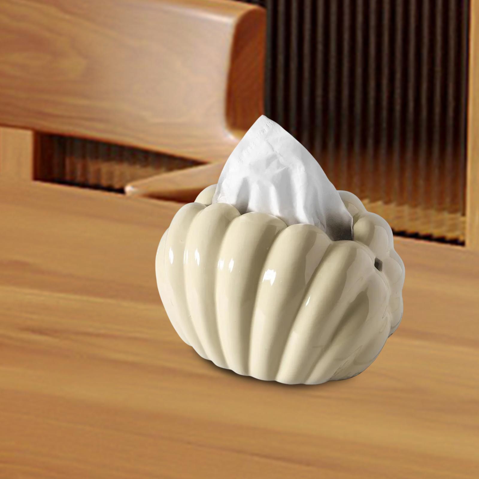 Tissue Box Tissue Dispenser Shell Shaped Tissue Holder Ornament Ceramic Tissue Box for Kitchen Home Restaurant Bedroom Toilet