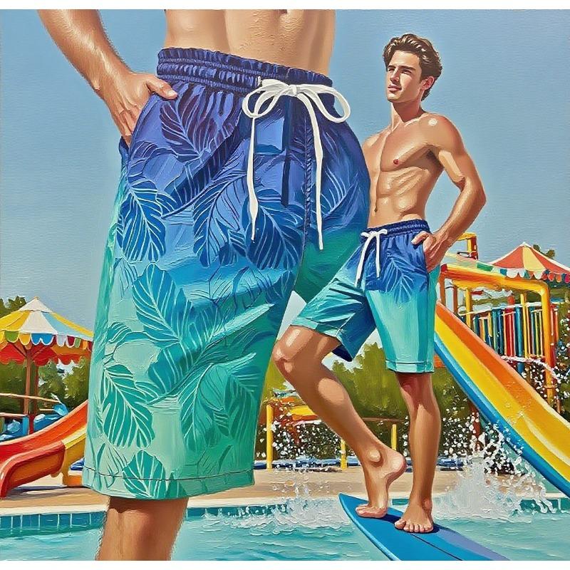 

Gradient leaf print shorts, made of high-quality quick drying fabric, lightweight and breathable, designed specifically for summ S