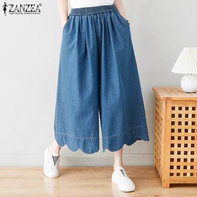 Women Casual Elastic Waist Loose Cropped Pants