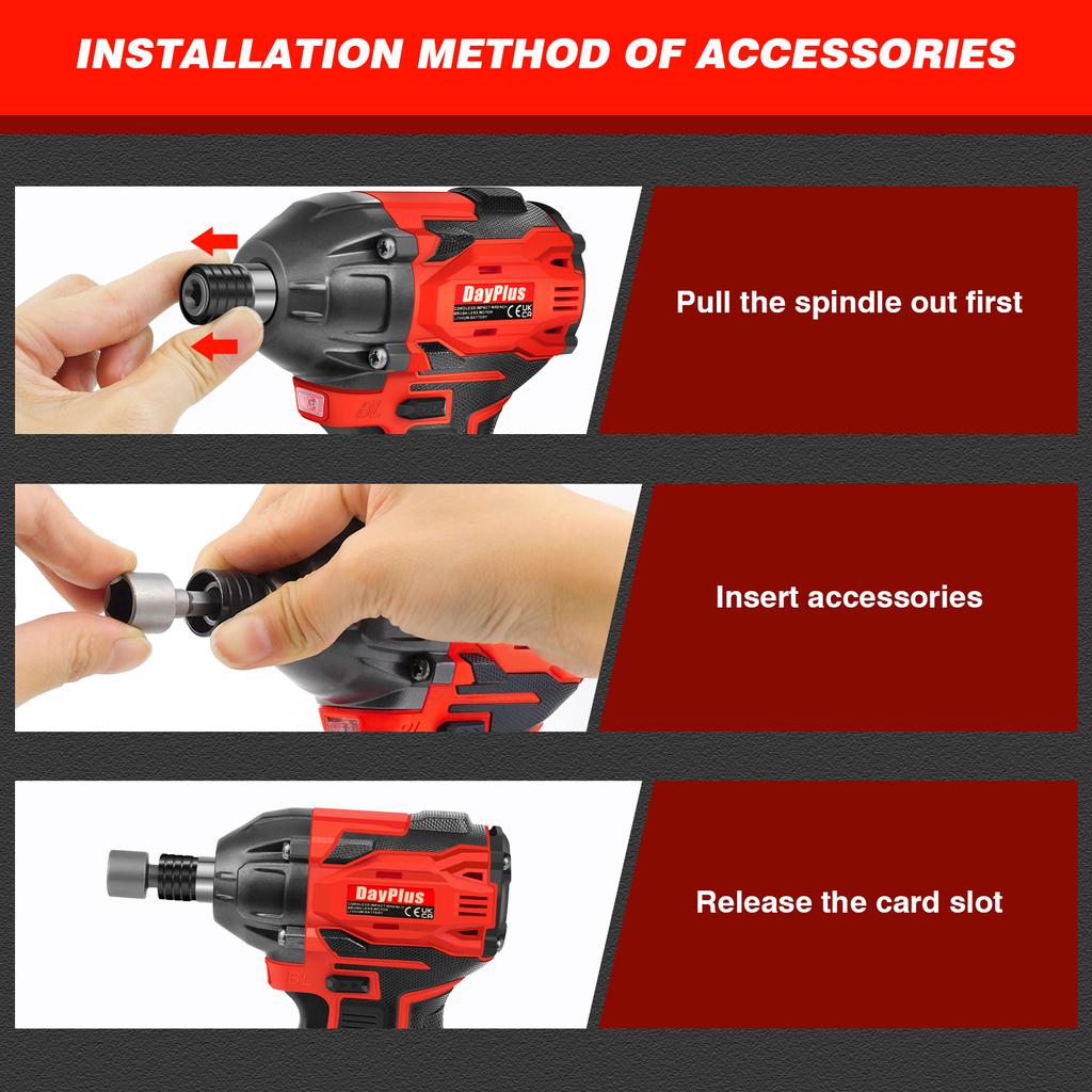 DayPlus 2 IN 1 Cordless Impact Wrench,1/2" Driver Brushless Power Impact Gun,2500RPM Electric Wrench, Max Torque 1500Nm+Battery