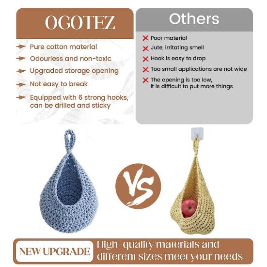 3 ks ručně tkaná síť na ovoce Ptačí hnízdo Stylové jemné zpracování Síťová taška s dlouhou životností Prostorné úložné řešení