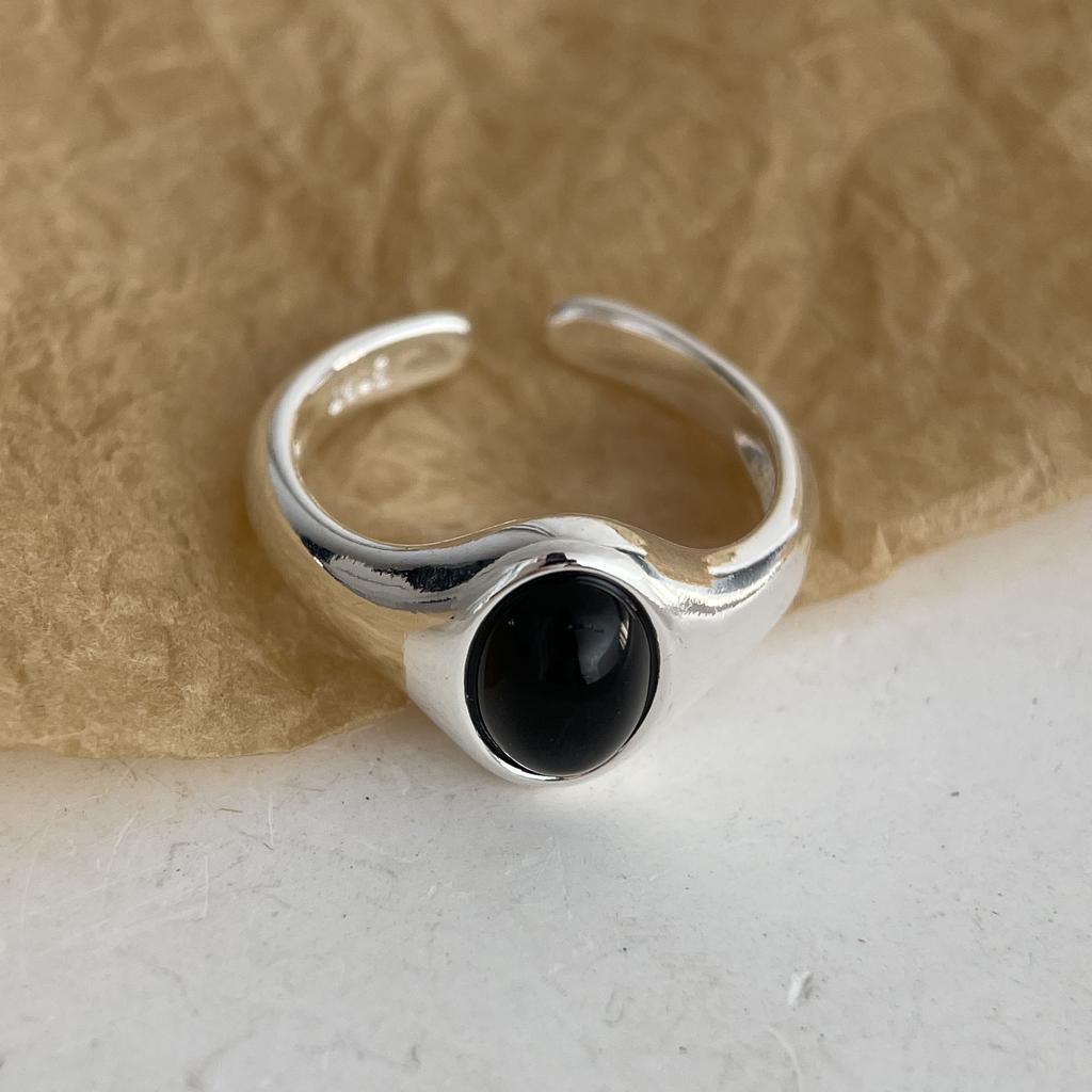 925 Sterling Silver Rings for Women Couple Minimalist Handmade Simple Retro Black Heart Ring Party Jewelry Gift Prevent Allergy