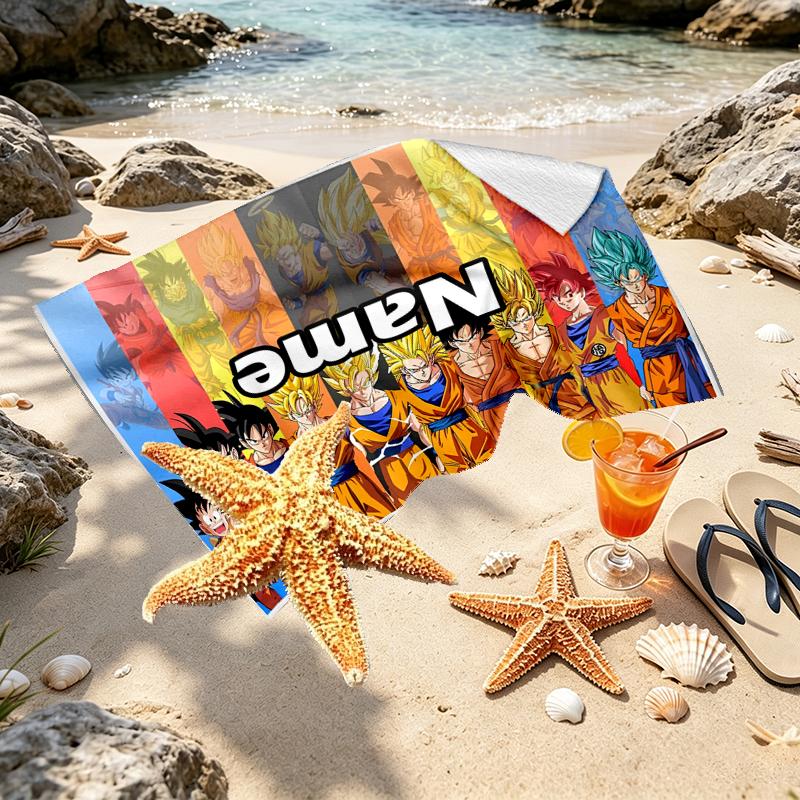 Custom Name Personalized DRAGON BALL Print Beach Towel, for Trip Camping Beach Party Home Decor, Birthday Gift for Family & Friends