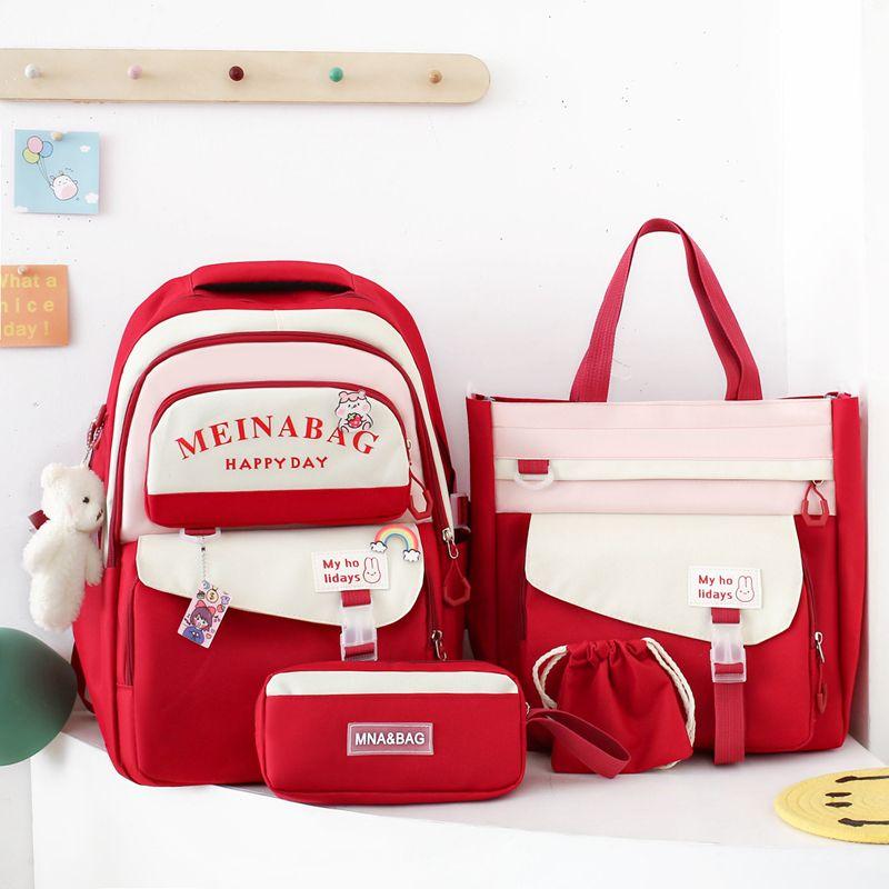 4 Pcs Schoolbag Set Large Capacity Elementary School Backpack Middle School Student Backpacks Messenger Bag Pencil Case