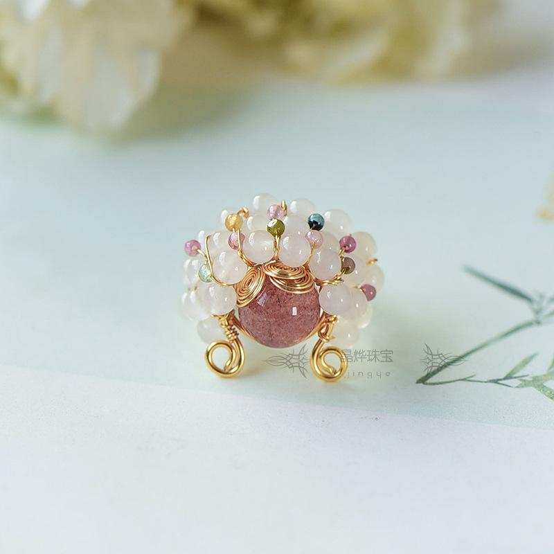 

Natural strawberry crystal with natural tourmaline gold silk jade