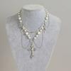 Multilayer Bohemian Trendy Necklace With Elegant Imitation Pearl Cross And Heart Pendants Women For