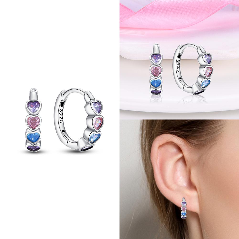 Hoop Earrings 925 Silver Certified Red Bow Heart Zircon Stud Earrings Lady's Anniversary Gift Luxury Jewelry