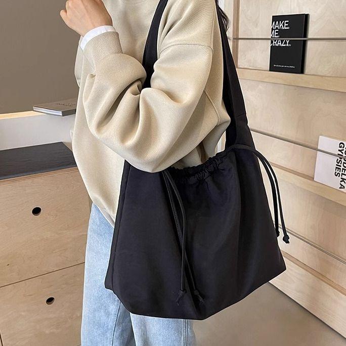 Large Capacity Tote Bag for Women Simple Versatile Plain Color Canvas Bag Student School Bag Office Worker Commuter Shoulder Bag
