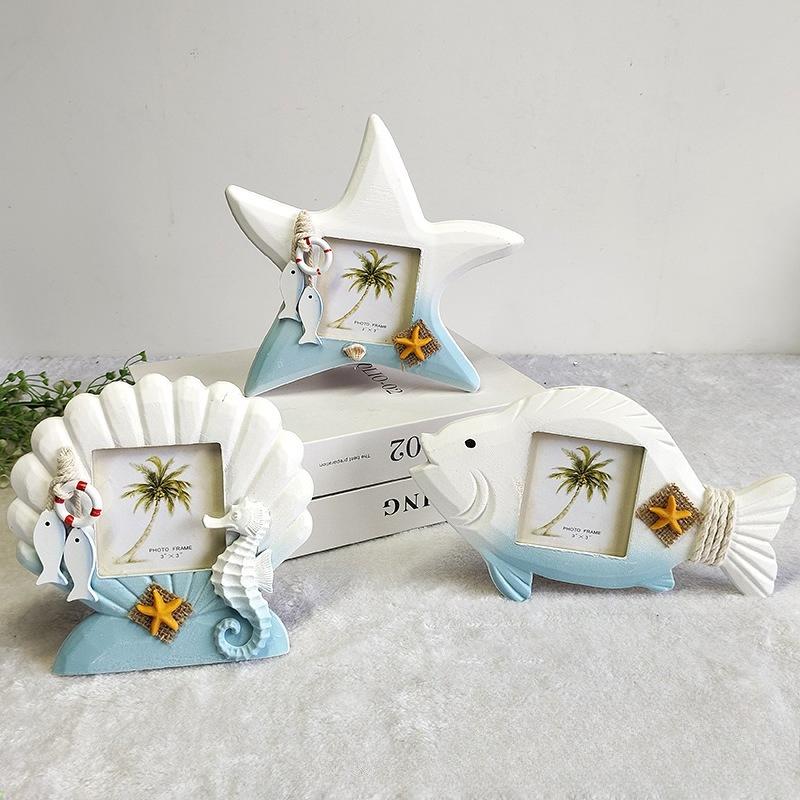 Scallop Fish shaped Starfish Photo Frame, 3-inch Wedding Photo Frame Stand, Display Platform, Home Decoration Decoration Ornament