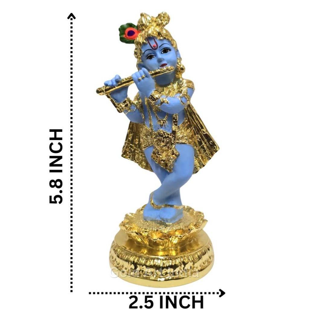 India Lord Krishna Idol | Gold Plated Krishna Statue | Standing Krishna Playing Basuri | Krishna ji for Pooja & Gifting |