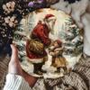 Vintage Santa Claus Child Winter Scene Round Metal Sign D Flat Printed Rustic Christmas Art Tin Plaque Aged Victorian Holid