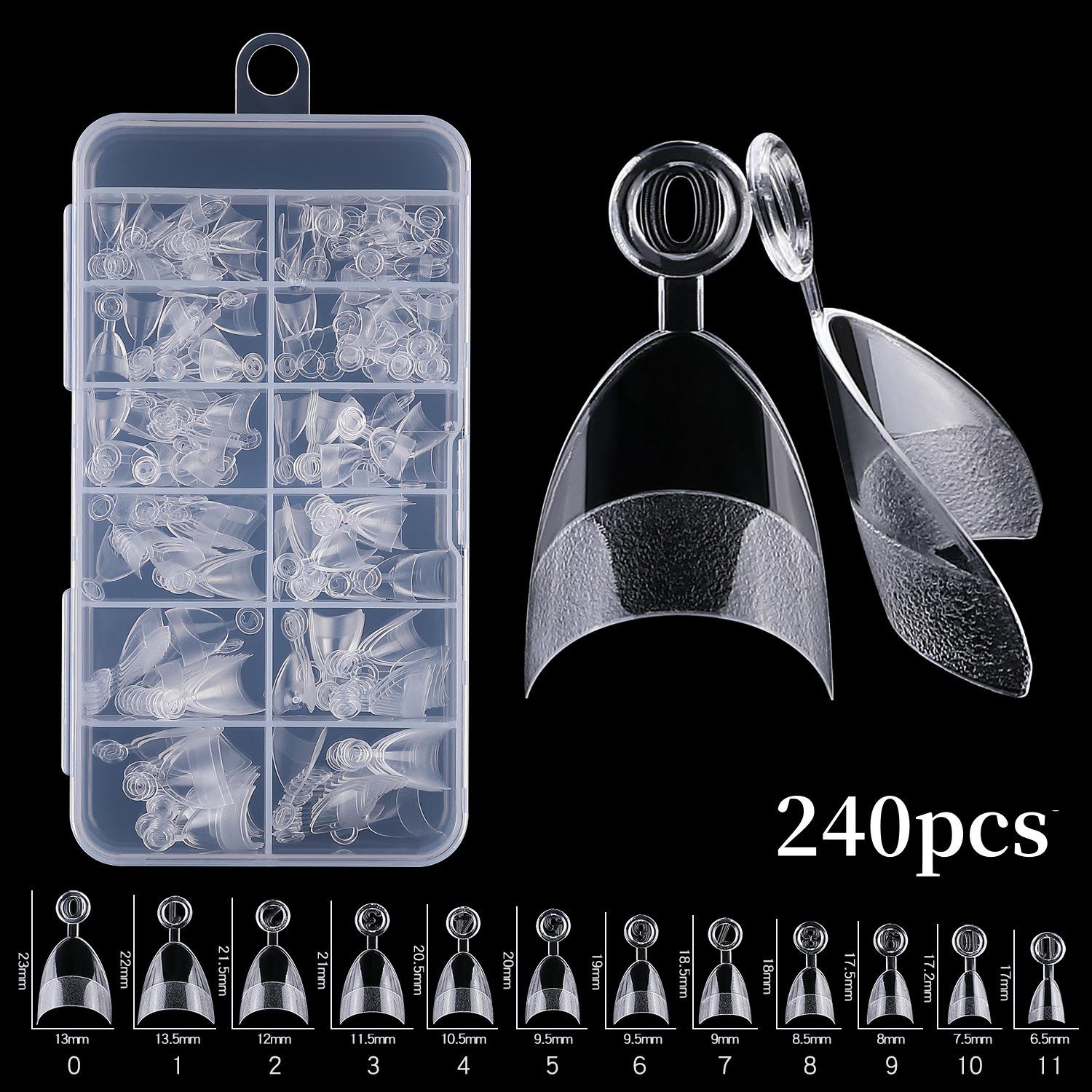 

French Style Semi-Matte Short Almond Nail Tips - 240 Seamless Round Head Pieces with Handle