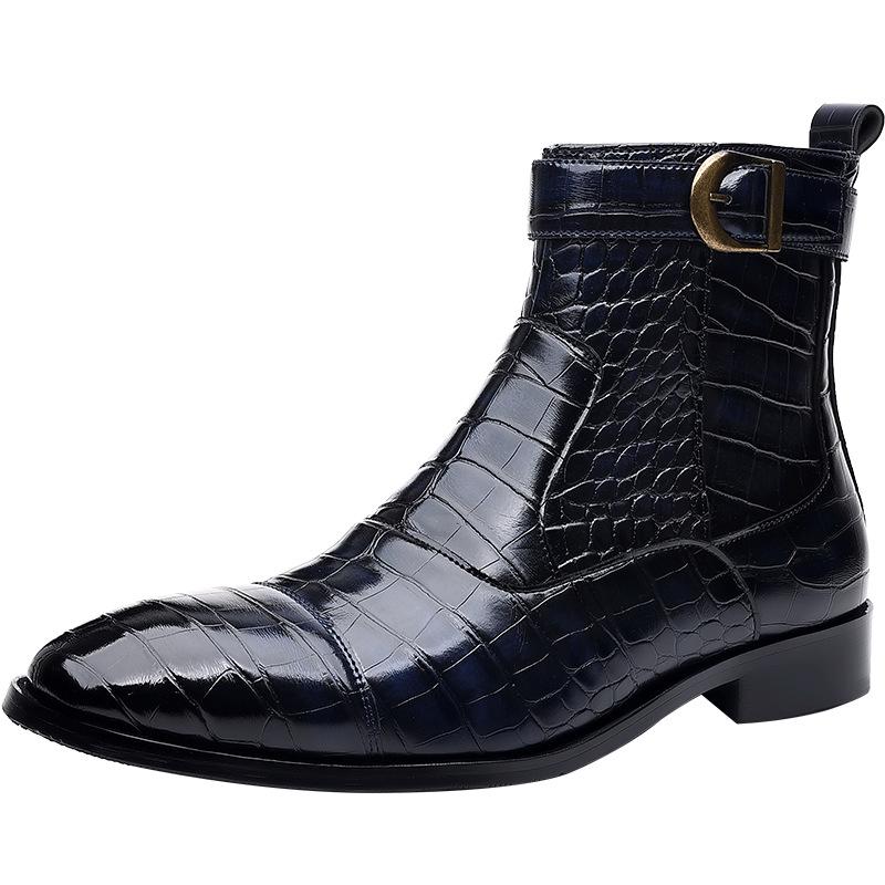 

Мужские ботинки челси на высоком голенище с молнией, мужские ботинки под крокодила с острым носом, деловые короткие ботинки, британские ботинки Мартин, кожаная обувь 38 синий