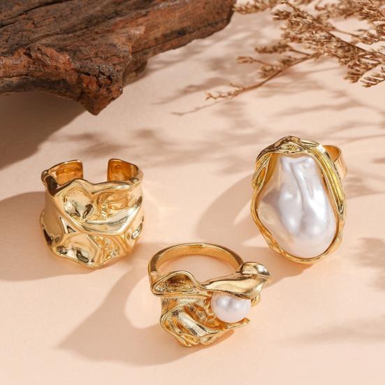 3Pcs Baroque Faux Pearl Ring Vintage Adjustable Opening Alloy Ring Women Golden Finger Ring Fashion Jewelry Accessories