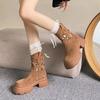 Fashion Retro Western Suede Short Boots Breathable Heightening Women's Botines Versatile Round Toe Mid-Calf Cowboy Boots Botas Mujer